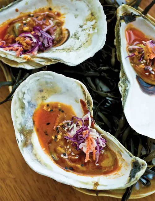 Maine oysters on the half shell with asian-inspired mignonette