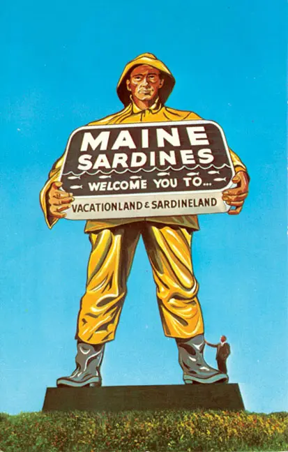iconic Maine Sardines roadside sign in Kittery
