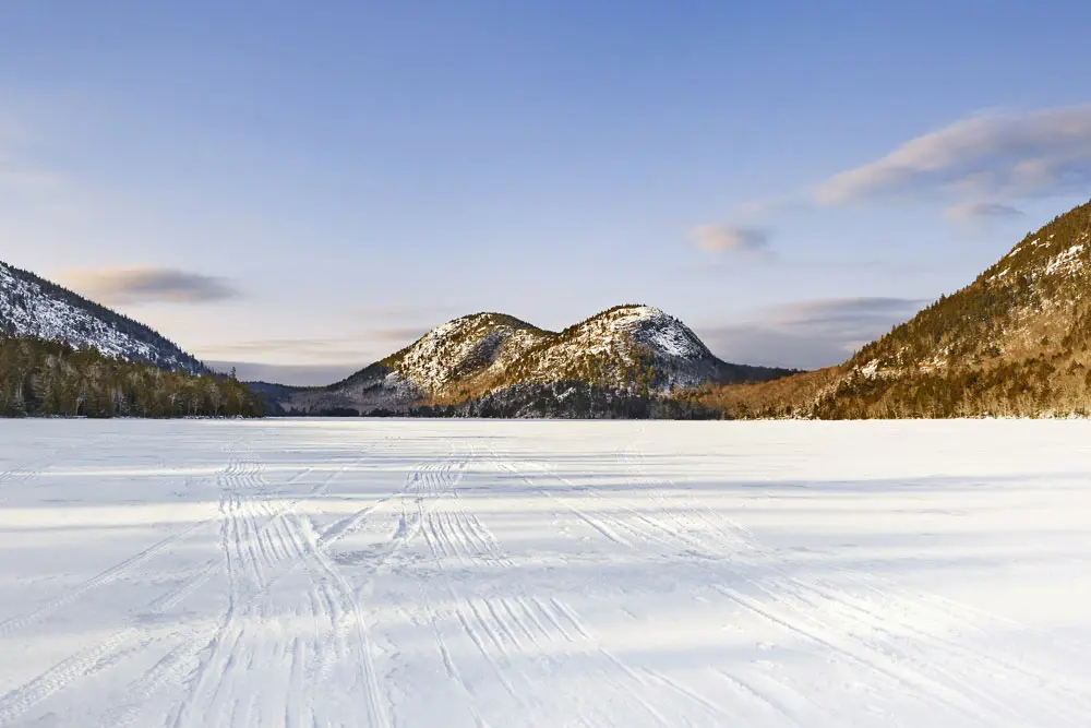 Jordan Pond is a marvel in any season - but it's easier to stand in the middle of it in winter. Skiing on ice isn't your thing? Follow the groomed shoreline trail.