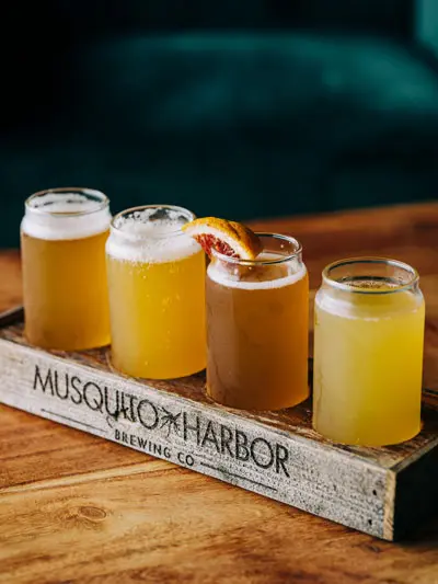 a flight of beers at Musquito Harbor Brewing Co. 