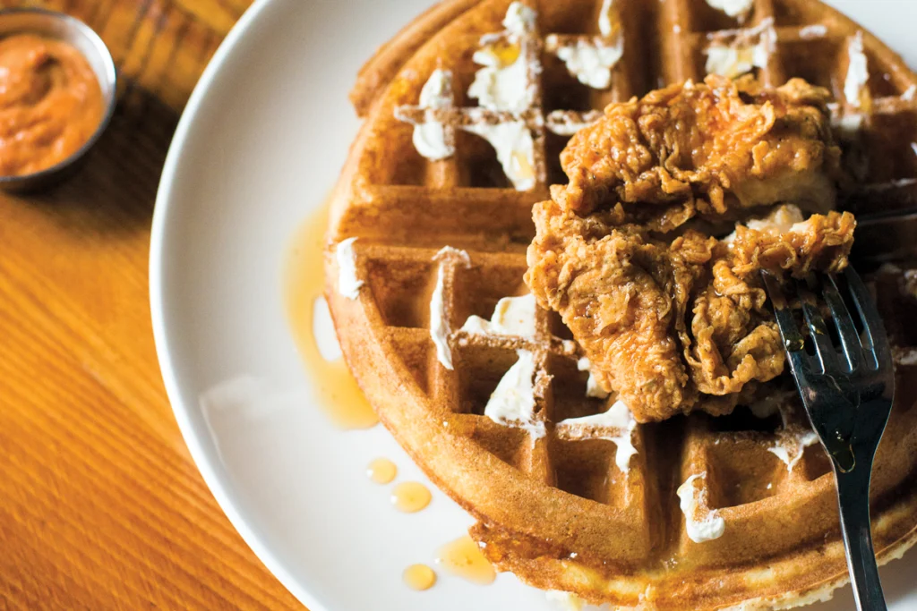 Fried Chicken and Waffles from the East Ender, in Portland, Maine