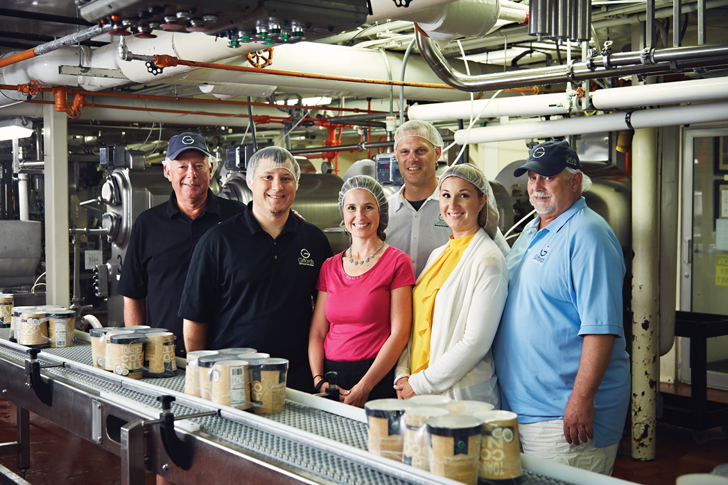 The Gifford’s Ice Cream dynasty, from left: Roger Gifford, JC Gifford, Lindsay Skilling, Ryan Porter, Samantha Gifford, and John Gifford.