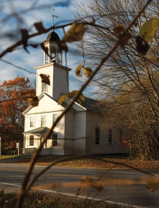 The Durham Historical Society now occupies the old town hall, also known as the Union Church, on Route 136. The looming tower went up in 1835.