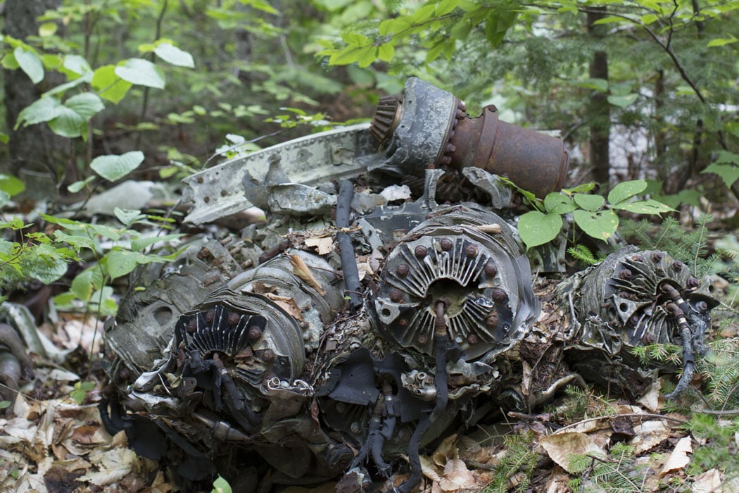 the remains of a B-25C that crashed in Maine during World War II