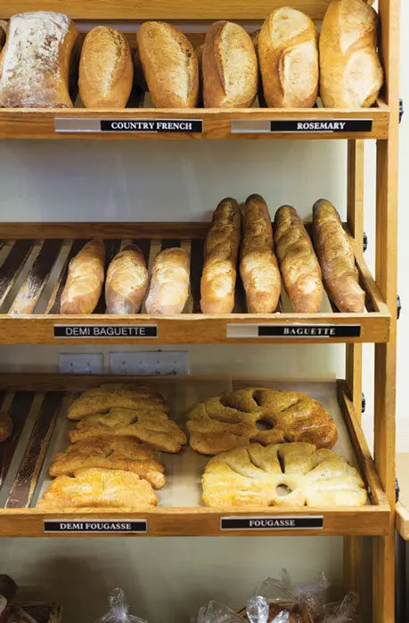 A fresh bread display at Beach Pea Baking Co.