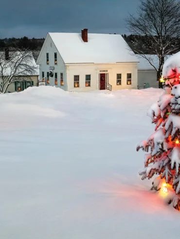 lights aglow during winter in maine