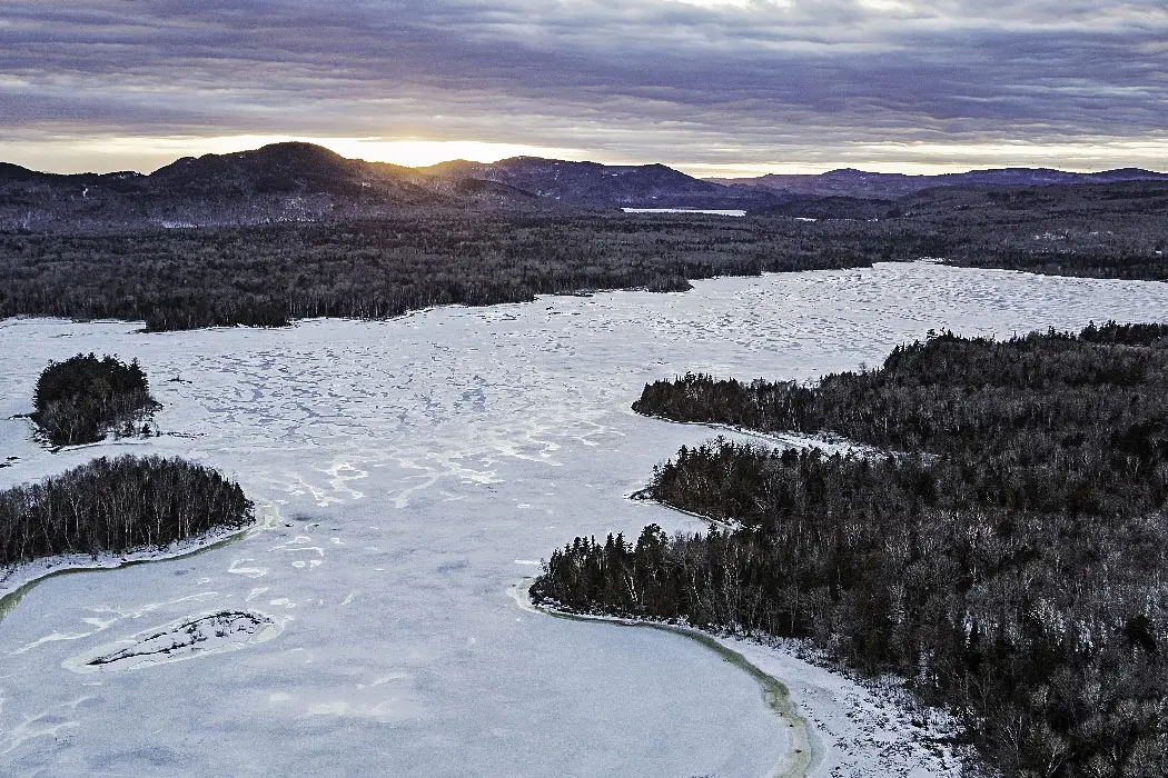 Sky view of frozen lake