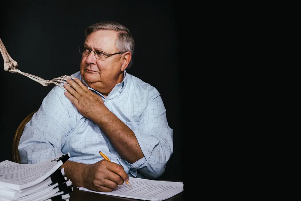 Russ Dorr with a model skeleton