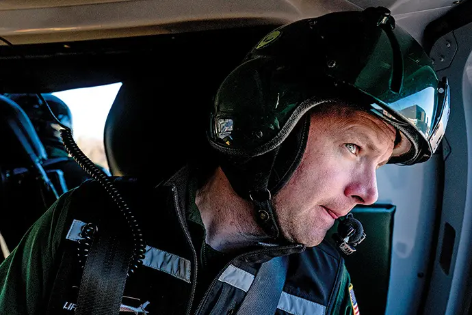 McClellan peers out from Life Flight 1