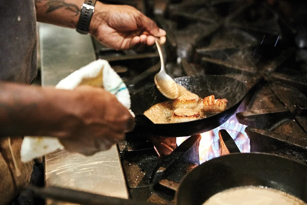 food cooking in pan