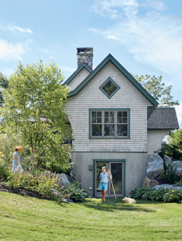 Gale Willauer designed the gardens with the help of Back Meadow Farm, of Damariscotta, and it was her idea to use the dormer off Charlie’s office as a bunk room, furnished with beds from an unfinished furniture outlet.