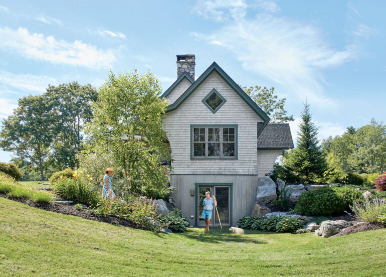 Gale Willauer designed the gardens with the help of Back Meadow Farm, of Damariscotta, and it was her idea to use the dormer off Charlie’s office as a bunk room, furnished with beds from an unfinished furniture outlet.