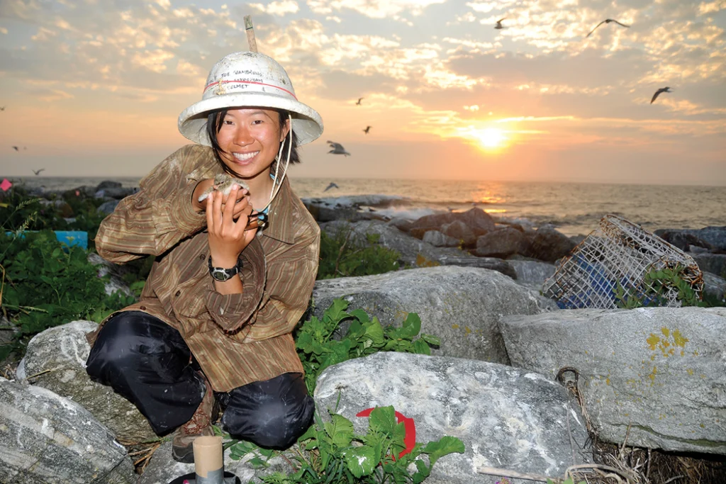 Jennifer Ma, a Project Puffin intern in 2011, holds a puffin fledgling.