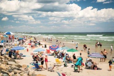 large beach with many people