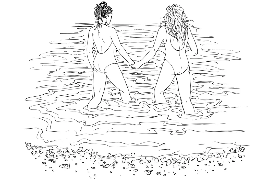 Illustration of girls at the beach
