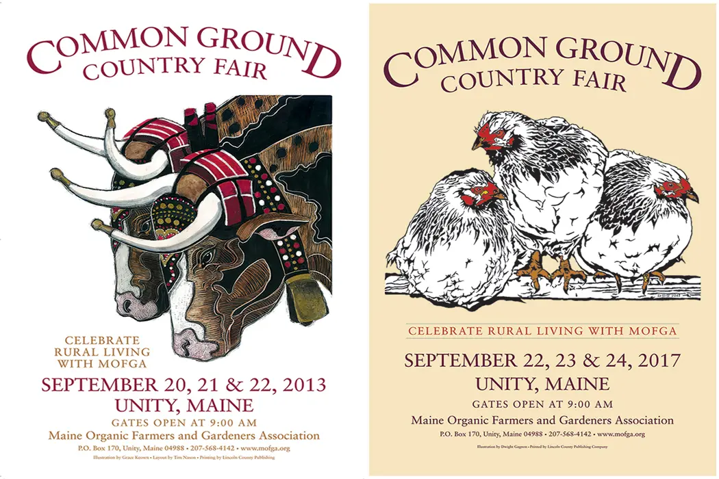 Common Ground Country Fair’s annual posters - steers and chickends