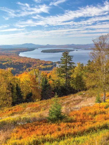 autumn field overlooking lake