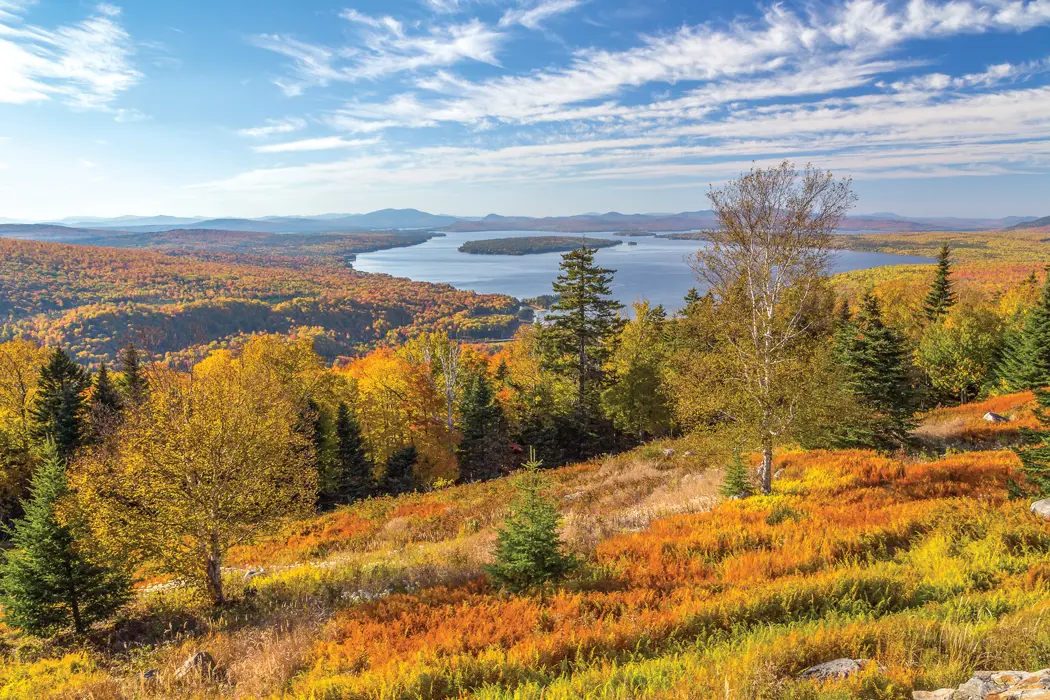 autumn field overlooking lake