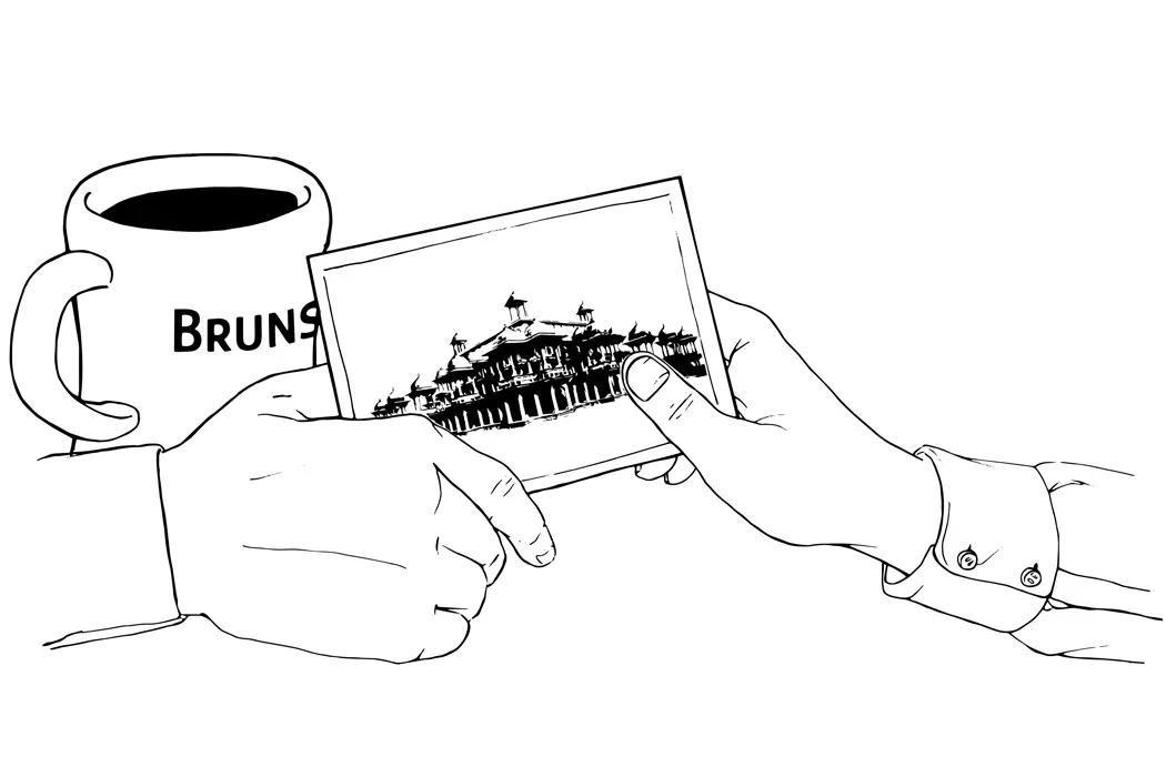 Illustration of hands passing postcard