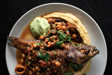 Drifters Wife - Black bass with chickpeas, squid, and yogurt
