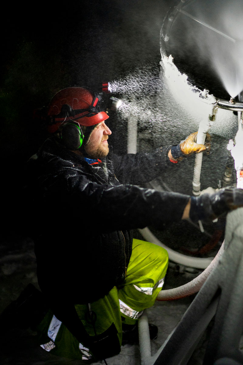 Gerald Baldwin working on a snow gun