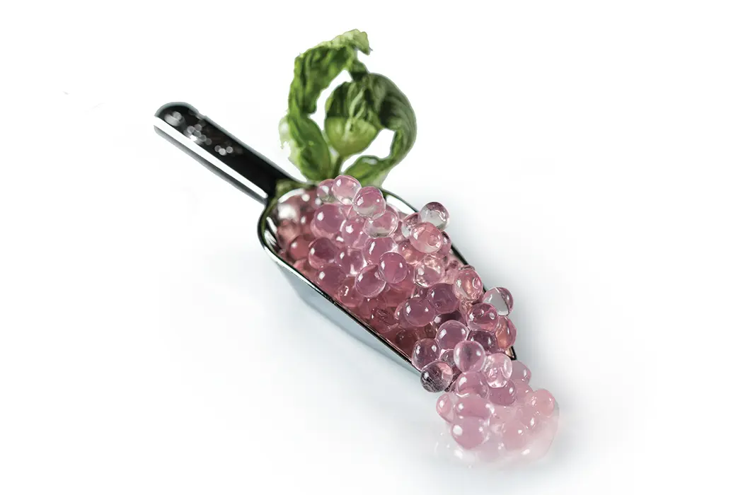 Grapefruit “flavor pearls” mimic caviar.