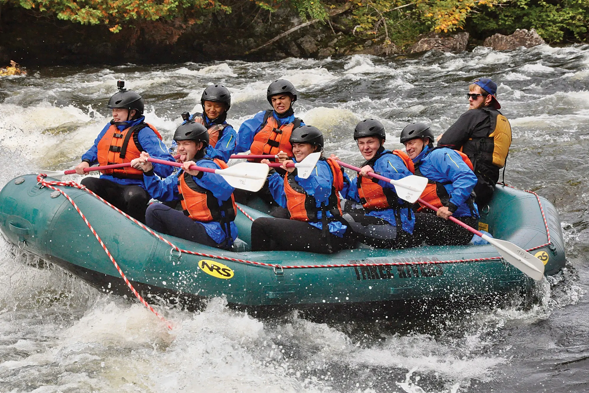 GSA outdoor leadership class rafting on the Kennebec River.