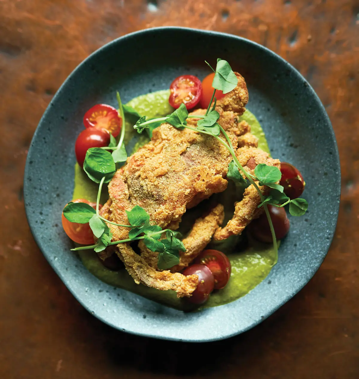 Masa-Crusted Soft-Shell Crab with Mole Verde Masa-Crusted Soft-Shell Crab with Mole Verde