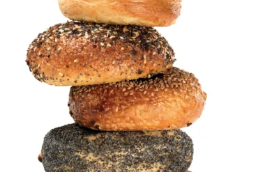 a stack of Maine's best bagels