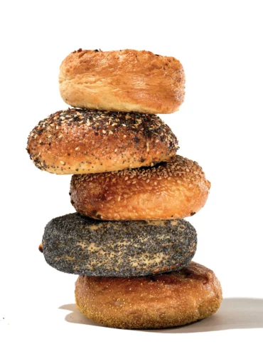 a stack of Maine's best bagels