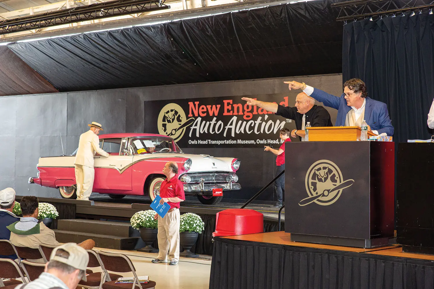 John Bottero and Kaja Veilleux lead the New England Auto Auction for Owls Head Transportation Museum. John Bottero and Kaja Veilleux lead the New England Auto Auction for Owls Head Transportation Museum.