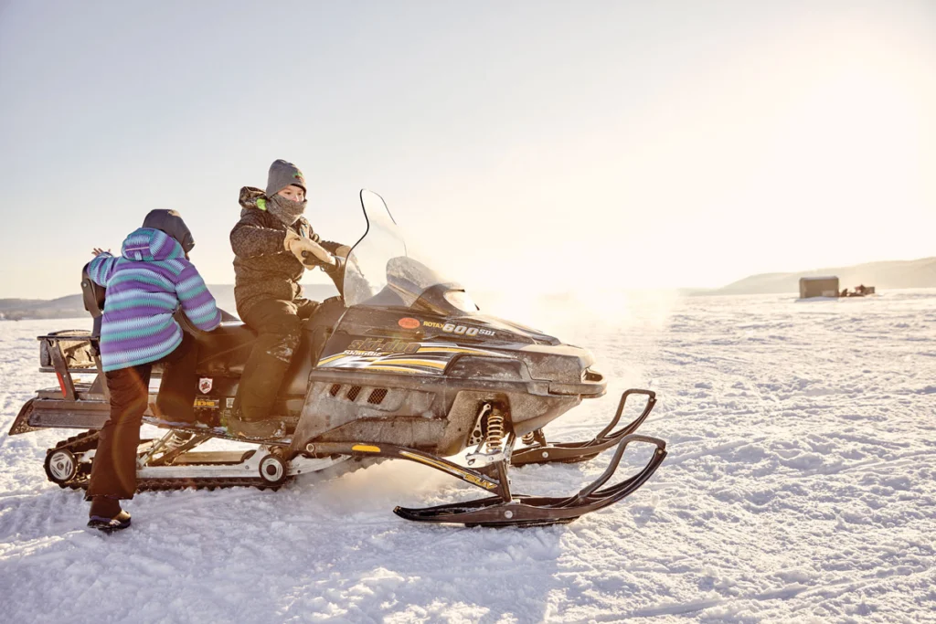 Snowmobiles are a preferred method of tranportation on 6,849-acre Long Lake