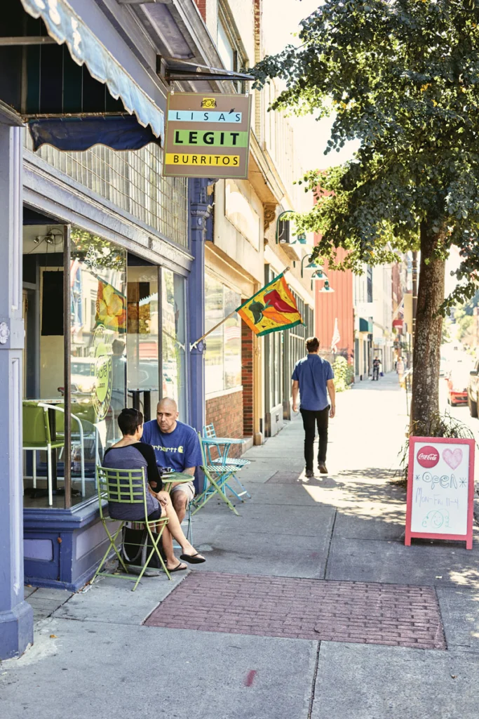 Sidewalk dining at Lisa’s Legit Burritos, home of the foil-wrapped burrito