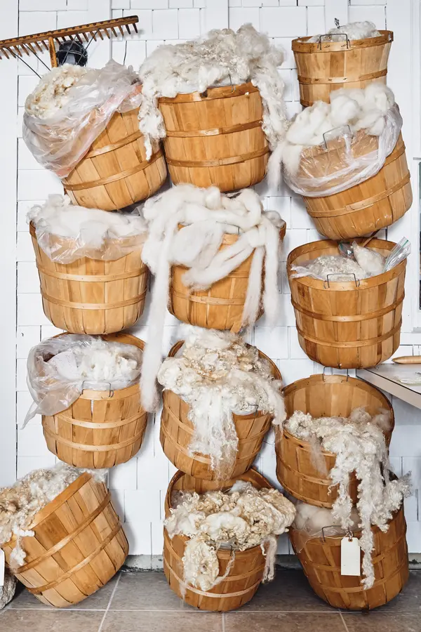 goat wool in buckets