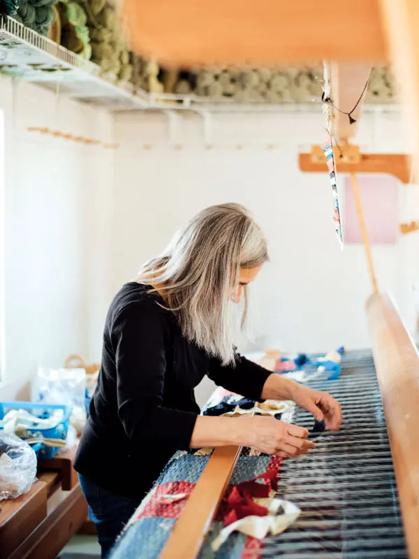 Sara Hotchkiss at her loom