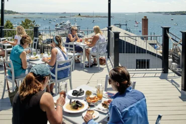 The third-floor deck at Bistro 1828, on Kittery Point’s Pepperrell Cove.