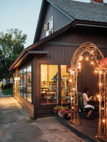 The space has a charming patio