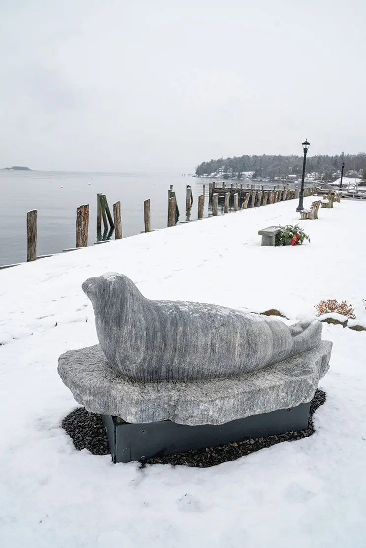 Beginning in 1971, Andre the harbor seal visited Rockport Harbor seasonally for 25 years, and the town dedicated this statue in 1978