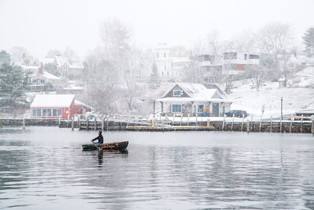 A view of Rockport harbor in winter