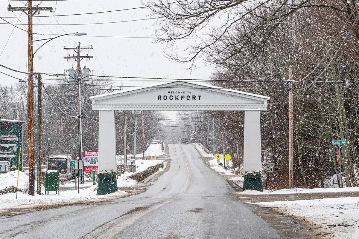 The arch at the Camden-Rockport town line, built in 1926