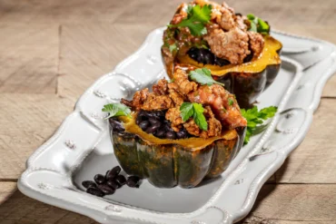 Roasted Squash with Black Beans and Salsa Verde
