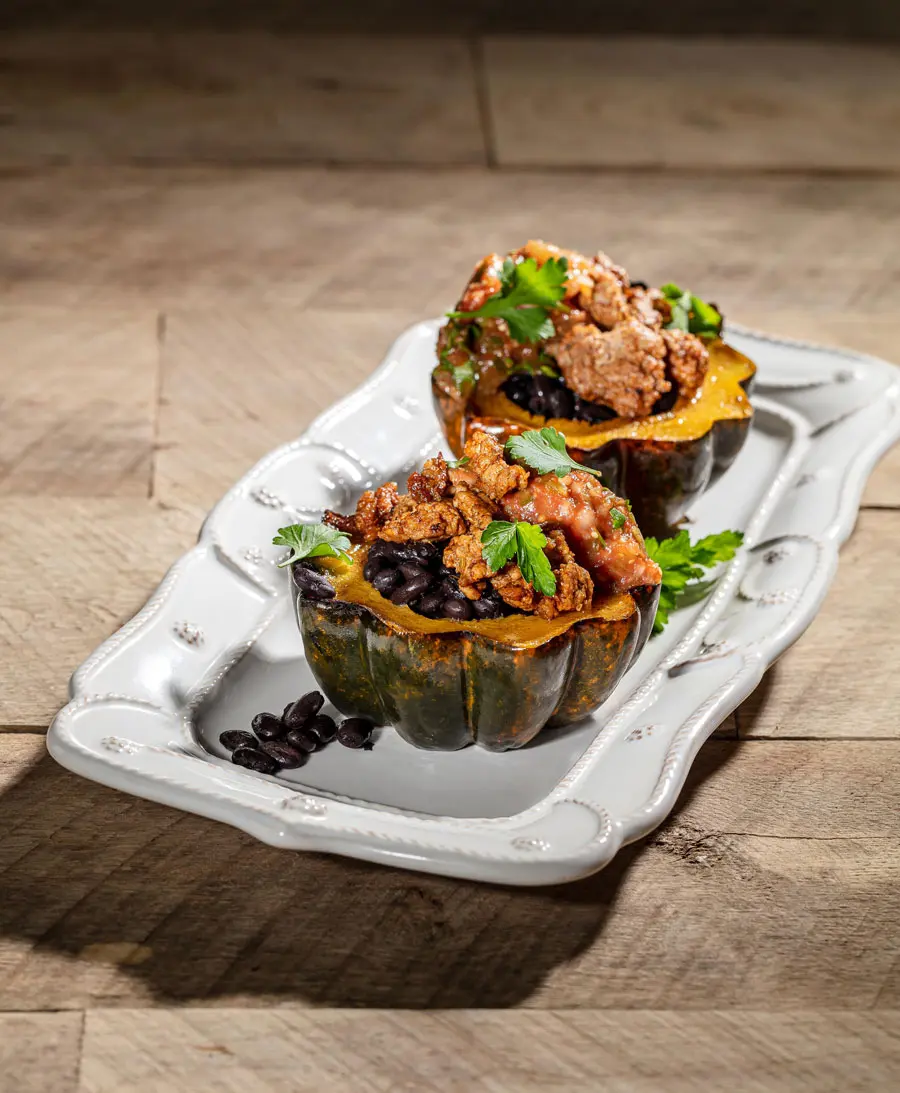Roasted Squash with Black Beans and Salsa Verde