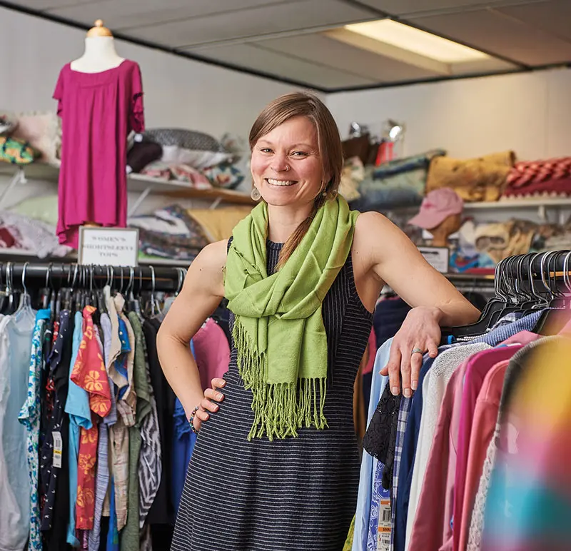 Fair Tide executive director Emily Flinkstrom in the nonprofit’s thrift shop