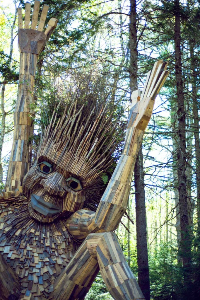 Another one of Danish artist Thomas Dambo’s giant trolls in the woods of the Coastal Maine Botanical Gardens in Boothbay Harbor