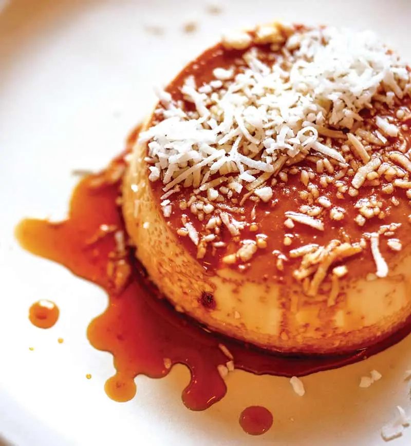 Flan, different flavors of which rotate on the dessert boar
