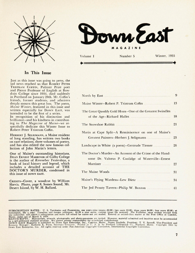 Down East Magazine, Winter 1955, Table of Contents