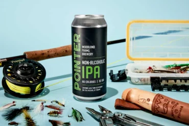 Maine-brewed non-alcoholic beer, Pointer, a New England–style IPA from Woodland Farms Brewery