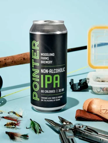 Maine-brewed non-alcoholic beer, Pointer, a New England–style IPA from Woodland Farms Brewery