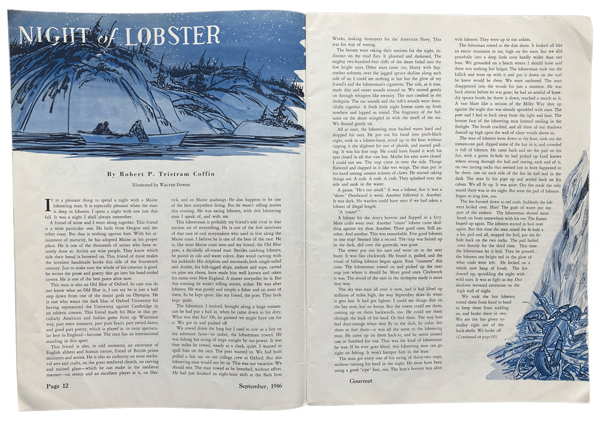Night of Lobster by Robert P. Tristram Coffin, as it appeared in Gourmet magazine's  September 1946 issue in 