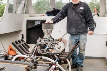 Mark Freeman spent this spring continuing to tinker with Foolish Pleasure while it was perched on a trailer on the side of Route 1 in York.
